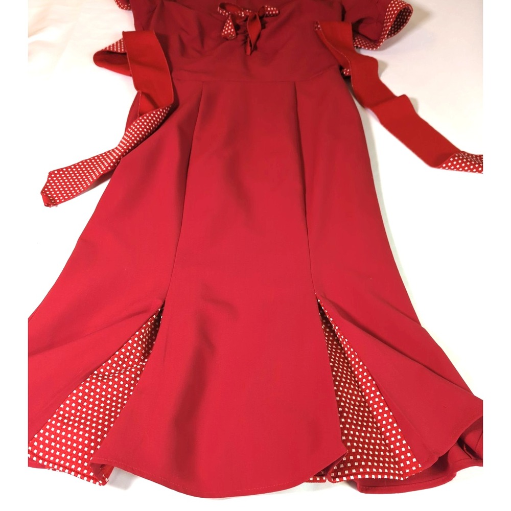 Alicia Estrada Stop Staring Midi Dress L Red Polka Dot Trim Belt Retro Chicness